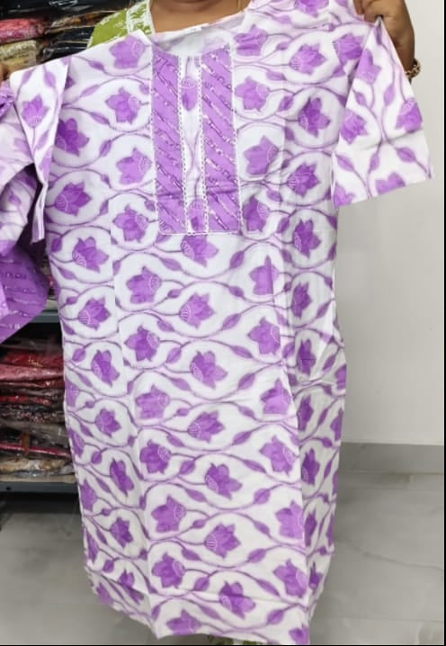 Lavender Cotton 3 Piece Kurti Set with Dupatta - Office wear (Plus size)
