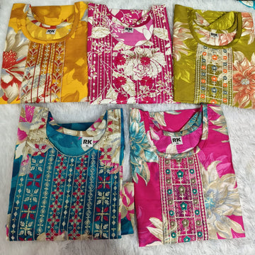 Buy 5 Premium Silk Rayon Kurtis Combo – Wholesale Offer @ ₹900 | Stylish Women's Kurtis