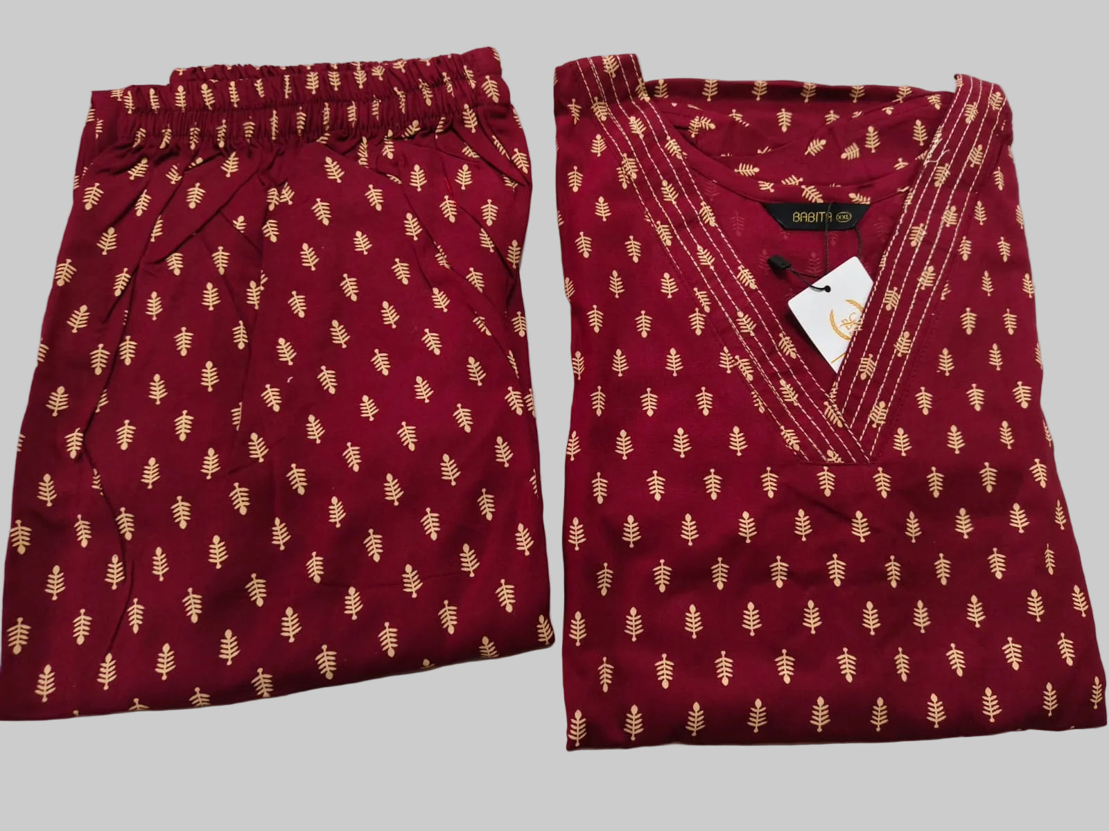 Maroon Women's Premium Printed Co-Ord Set with Pocket | Stylish Top & Straight Pant Set