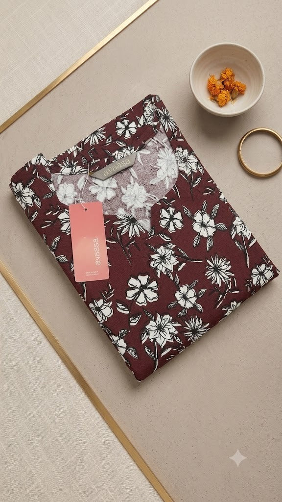 Maroon Premium Avaasa Women's Side Cut Kurti | Trendy Neck | Office & Casual Wear