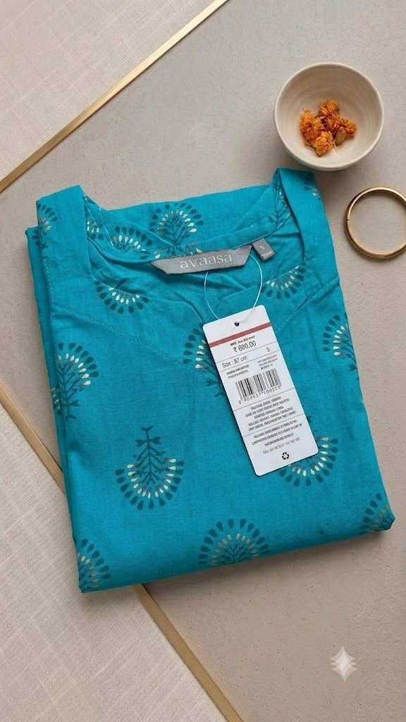 Blue Premium Avaasa Women's Side Cut Kurti | Trendy Neck | Office & Casual Wear