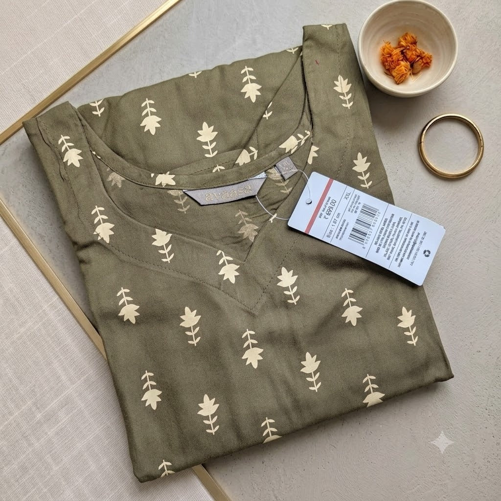 Olive green Premium Avaasa Women's Side Cut Kurti | Trendy Neck | Office & Casual Wear