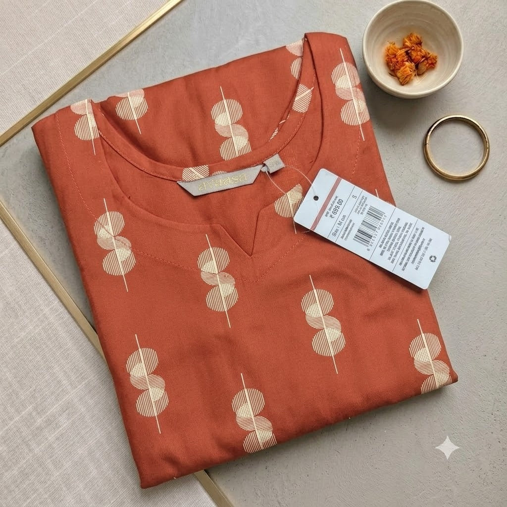 Rustic orange Premium Avaasa Women's Side Cut Kurti | Trendy Neck | Office & Casual Wear