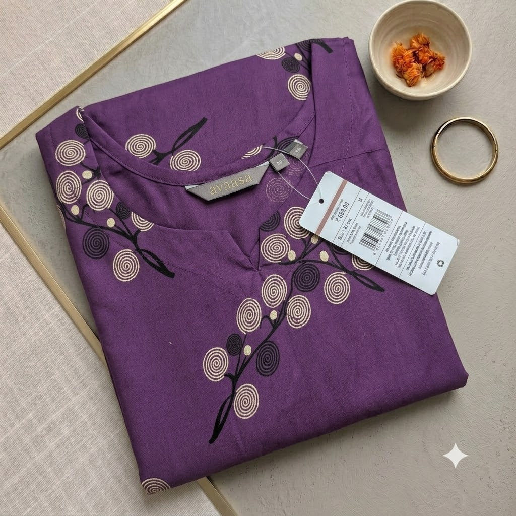 Purple Premium Avaasa Women's Side Cut Kurti | Trendy Neck | Office & Casual Wear
