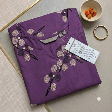 Purple Premium Avaasa Women's Side Cut Kurti | Trendy Neck | Office & Casual Wear