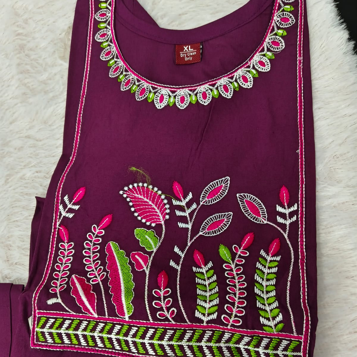 Wine Premium Dhabu Cotton Floral Embroidered Kurti with Palazzo Co-ord Set  🌸