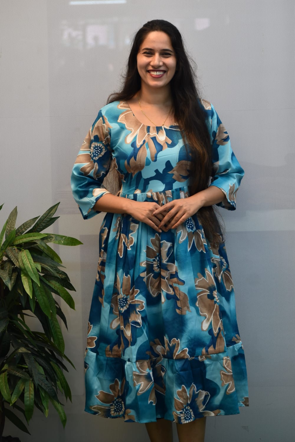 Blue Premium Delta Silk Maxi Gown with complete lining