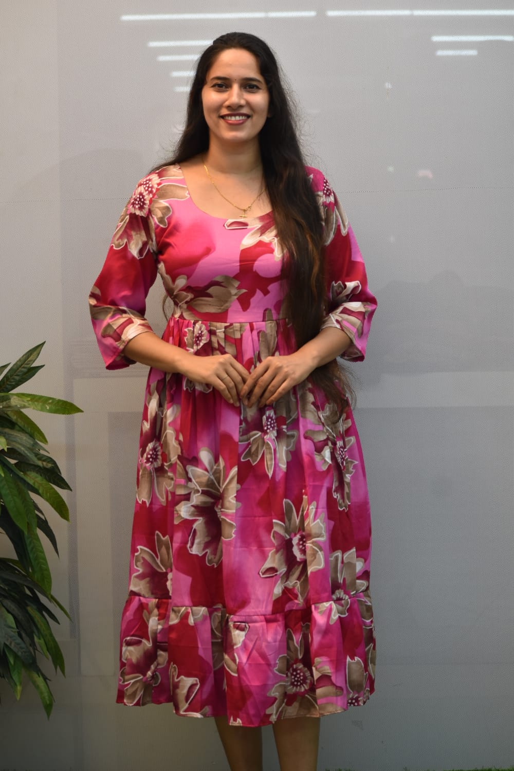 Pink Premium Delta Silk Maxi Gown with complete lining