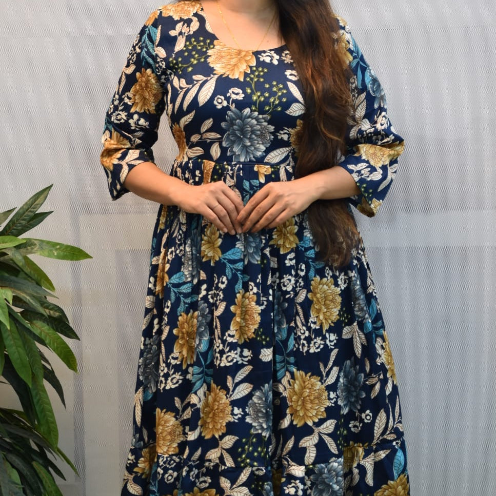 Navy Blue Premium Delta Silk Maxi Gown with complete lining