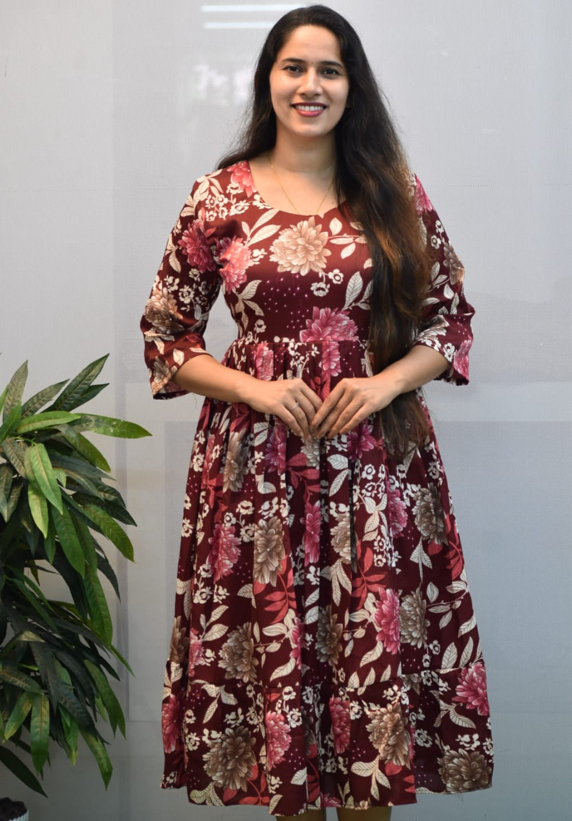 Maroon Premium Delta Silk Maxi Gown with complete lining