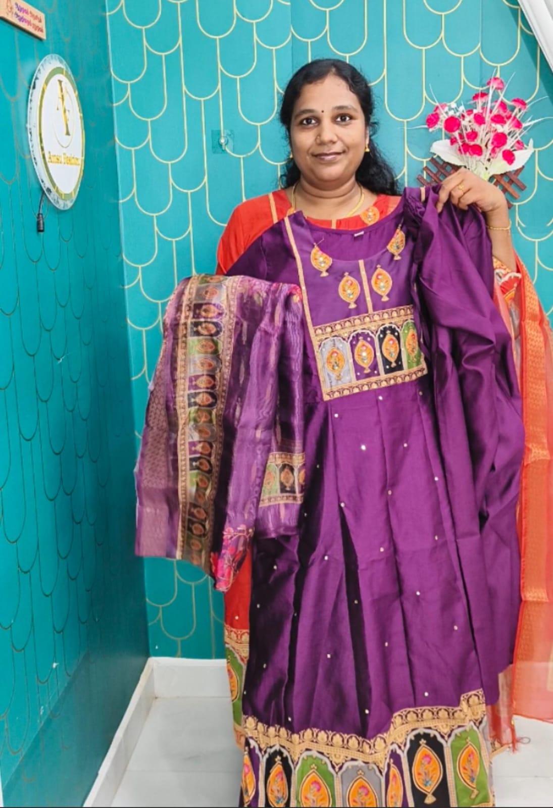 Purple Premium Chanderi Silk Mirror & Zari Work Kurti Set