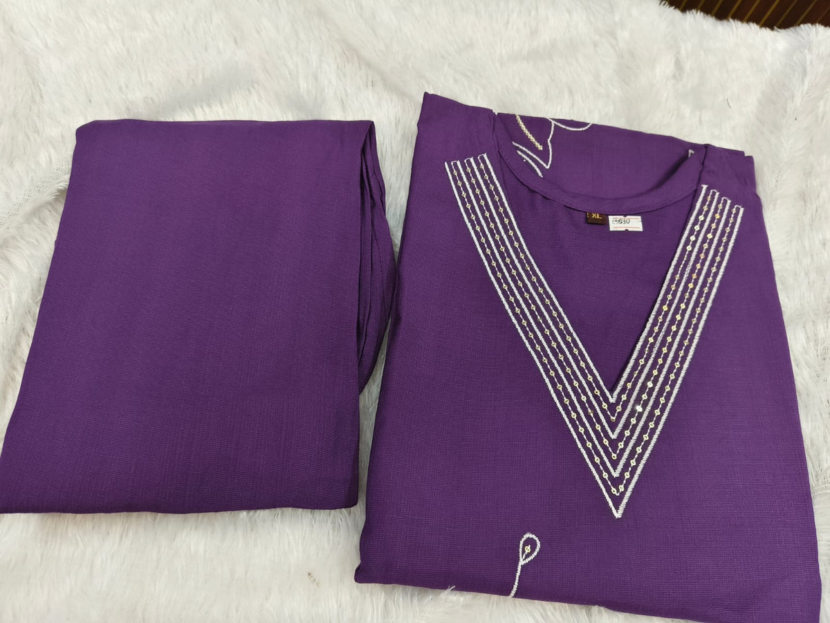 Violet Premium Embroidered V-Neck Co-Ord Set for Women | Top Pant Set