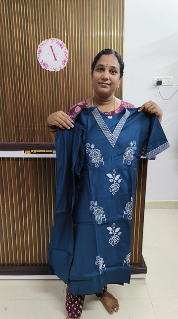 Blue Premium Embroidered V-Neck Co-Ord Set for Women | Top Pant Set