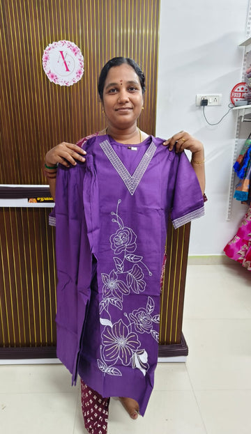 Violet Premium Embroidered V-Neck Co-Ord Set for Women | Top Pant Set