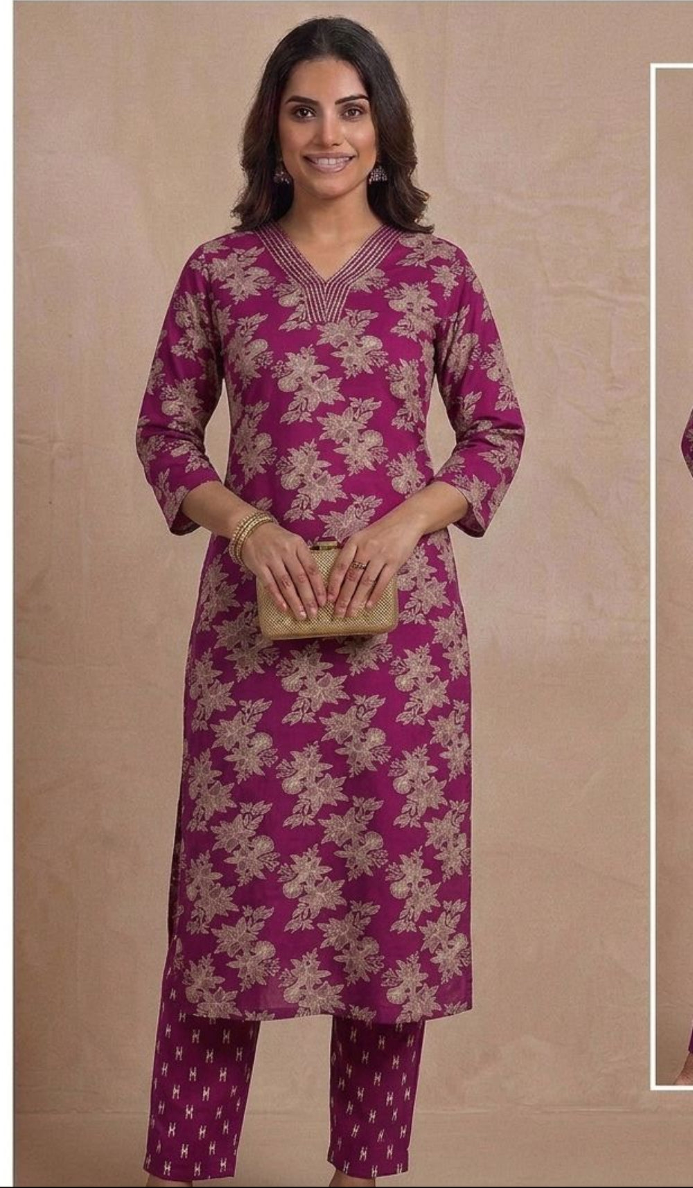Dark wine Premium Rayon Floral Print V Neck Co-Ord Set with Straight Pant | Office wear
