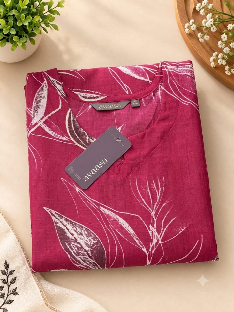 Pink Avaasa Women's Vatican silk Side Cut Kurti with pocket | Office Wear | Free shipping