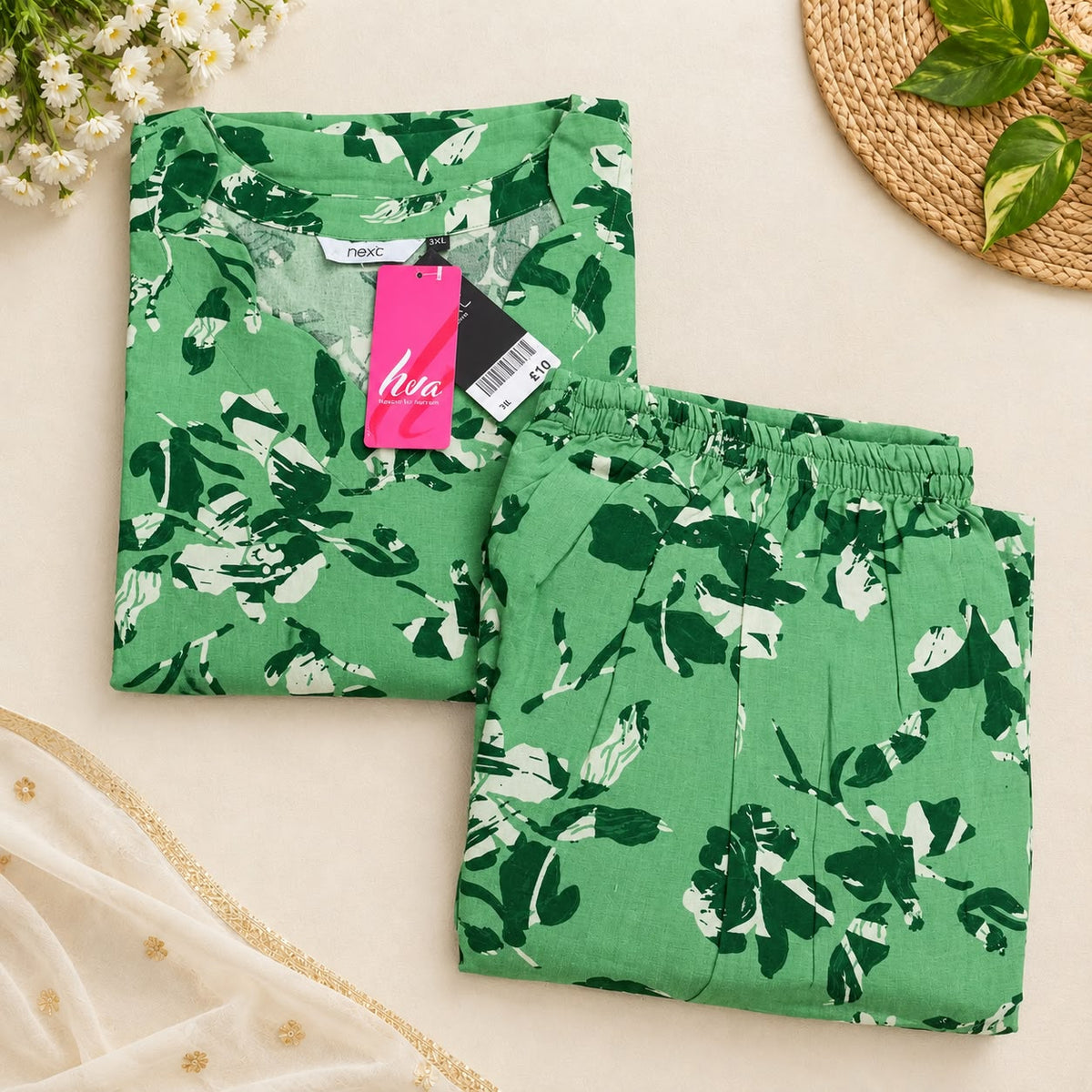 Green Women's Premium Printed Co-Ord Set| Stylish Top & Straight Pant Set (plus size)