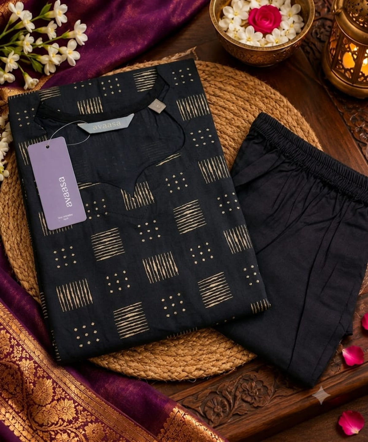 Black Branded Soft Rayon Kurti with Pant Co-Ord Set –  Ethnic Wear for Women