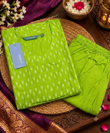 Parrot green Branded Soft Rayon Kurti with Pant Co-Ord Set –  Ethnic Wear for Women