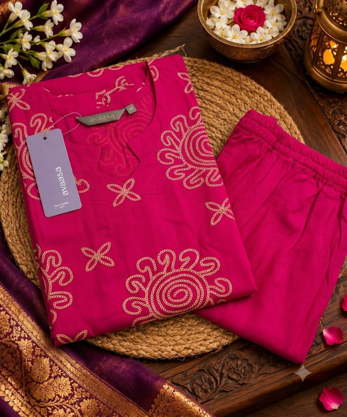 Rani pink Branded Soft Rayon Kurti with Pant Co-Ord Set –  Ethnic Wear for Women