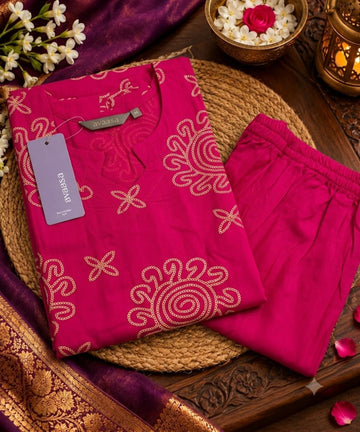 Rani pink Branded Soft Rayon Kurti with Pant Co-Ord Set –  Ethnic Wear for Women