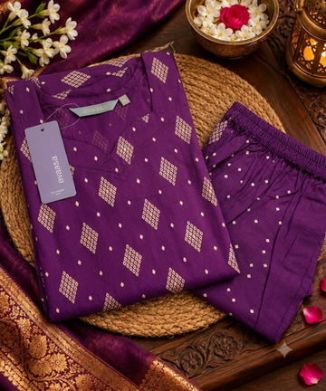Purple Branded Soft Rayon Kurti with Pant Co-Ord Set –  Ethnic Wear for Women