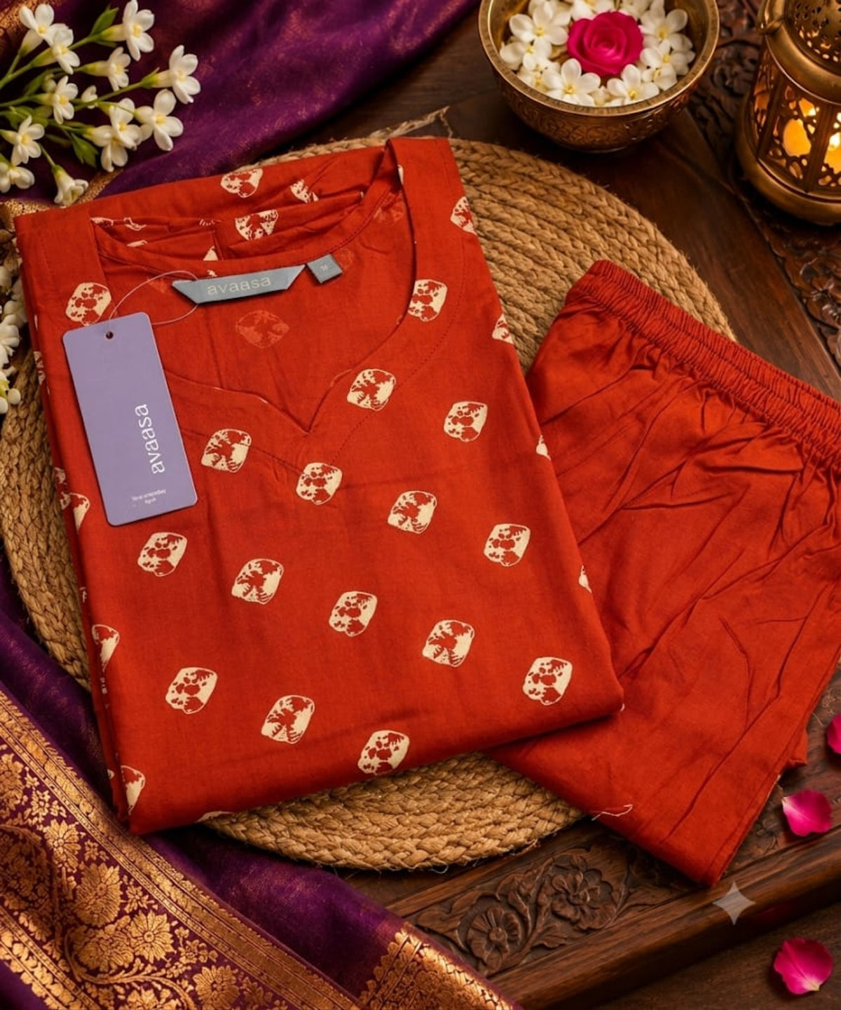 Rustic orange Branded Soft Rayon Kurti with Pant Co-Ord Set –  Ethnic Wear for Women