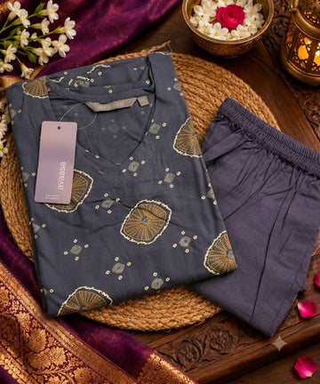 Grey Branded Soft Rayon Kurti with Pant Co-Ord Set –  Ethnic Wear for Women