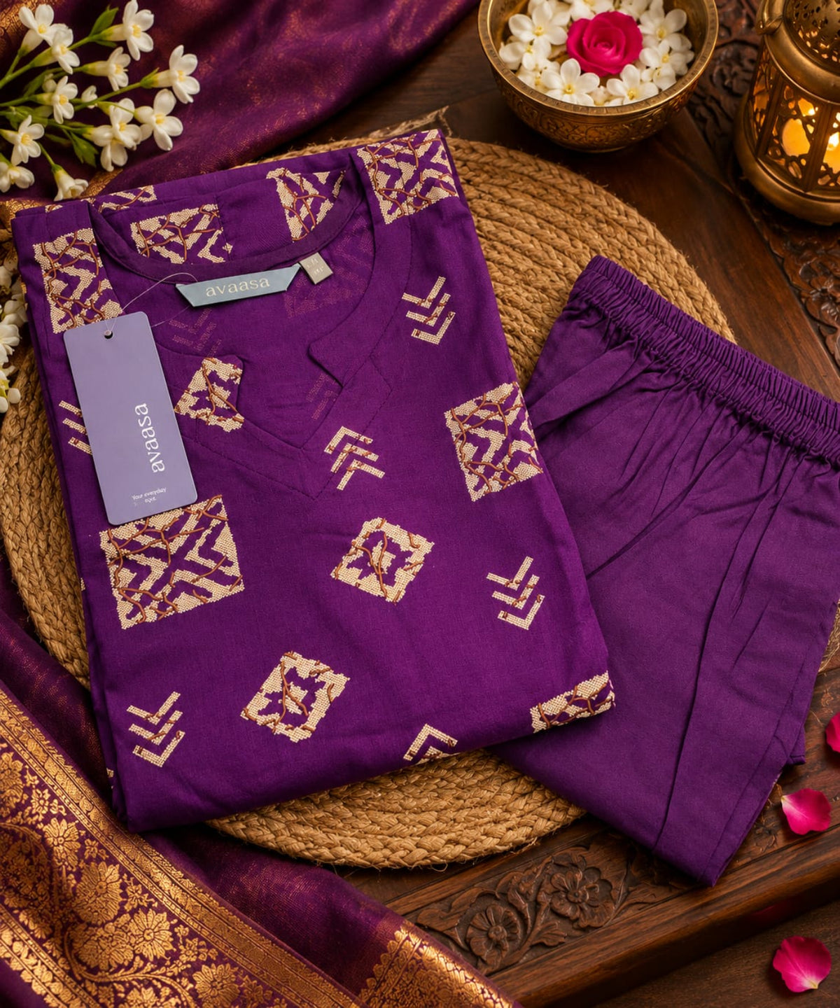 Purple Branded Soft Rayon Kurti with Pant Co-Ord Set –  Ethnic Wear for Women