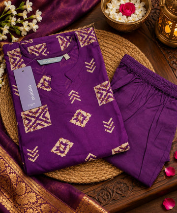 Purple Branded Soft Rayon Kurti with Pant Co-Ord Set –  Ethnic Wear for Women