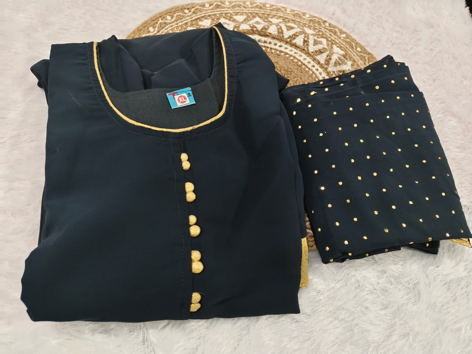 Navy Blue Long Umbrella Gown with Dupatta for Women | Elegant Ethnic Wear