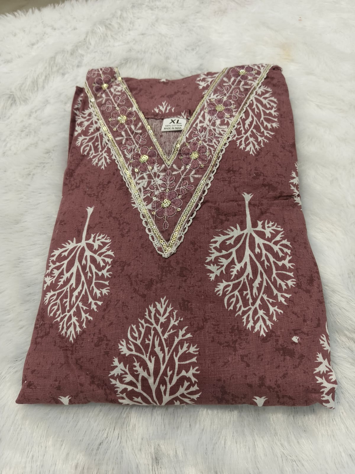 Brown shade Premium Cotton 3-Piece Kurti Set for Women with Pant Dupatta