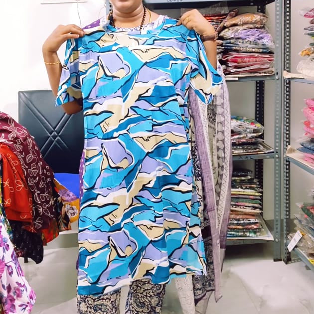 Women's Printed Popcorn Delta Kurti | Soft Lightweight Office Wear