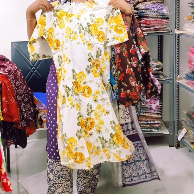 Women's Printed Popcorn Delta Kurti | Soft Lightweight Office Wear