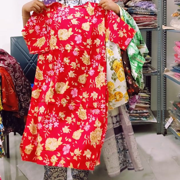 Women's Printed Popcorn Delta Kurti | Soft Lightweight Office Wear