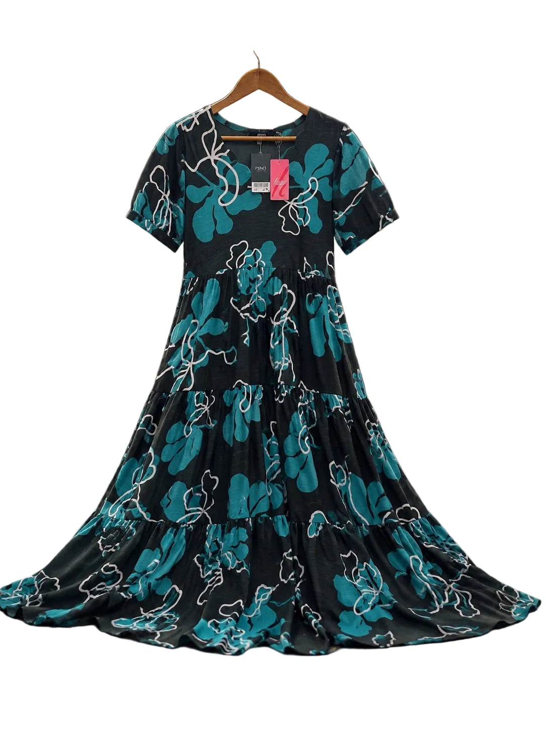 Black Premium Rayon 3 Tier Long Maxi Gown | Puff Sleeve Long Dress for Women