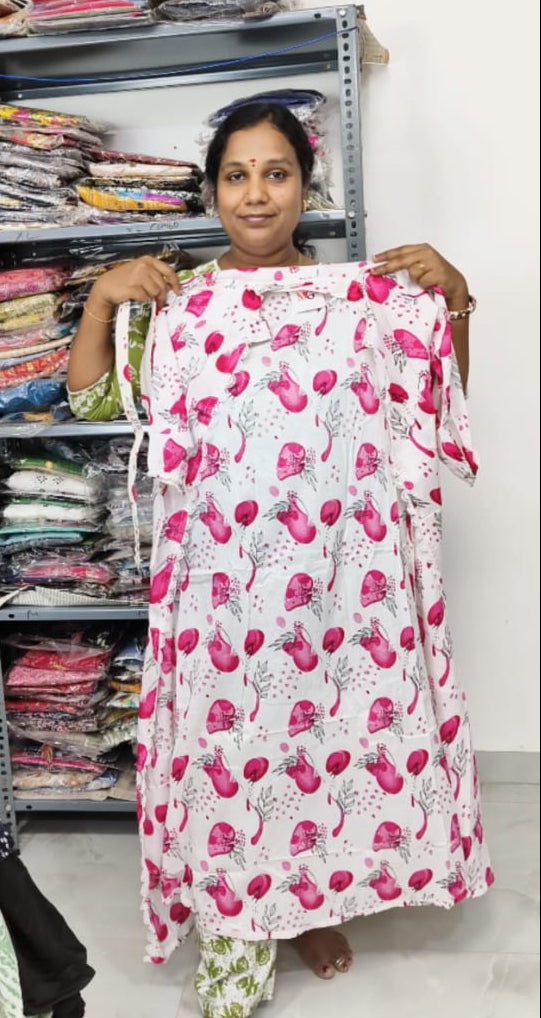 Women's Georgette Long Gown with Printed Overcoat & Hip Belt | Stretchable Free Size (S to L)