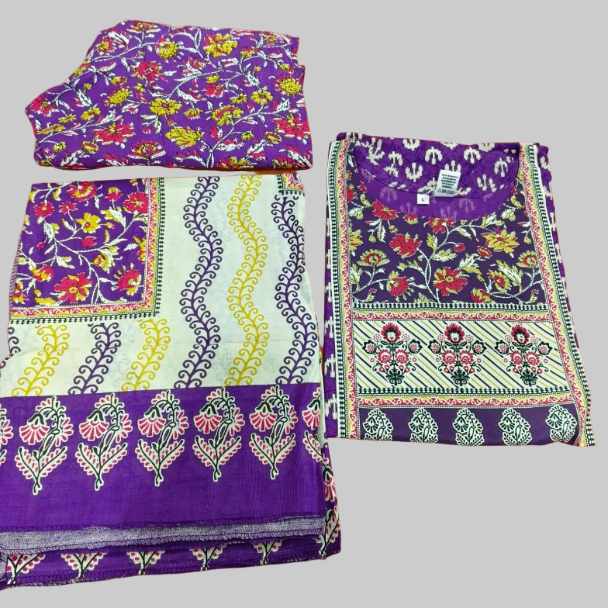 Violet Premium Rayon 3-Piece Kurti Set for Women | Kurti Pant Dupatta Festive Wear