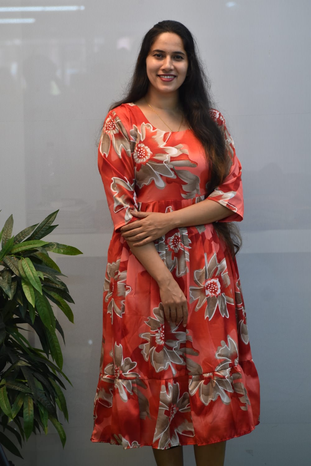 Red Premium Delta Silk Maxi Gown with complete lining