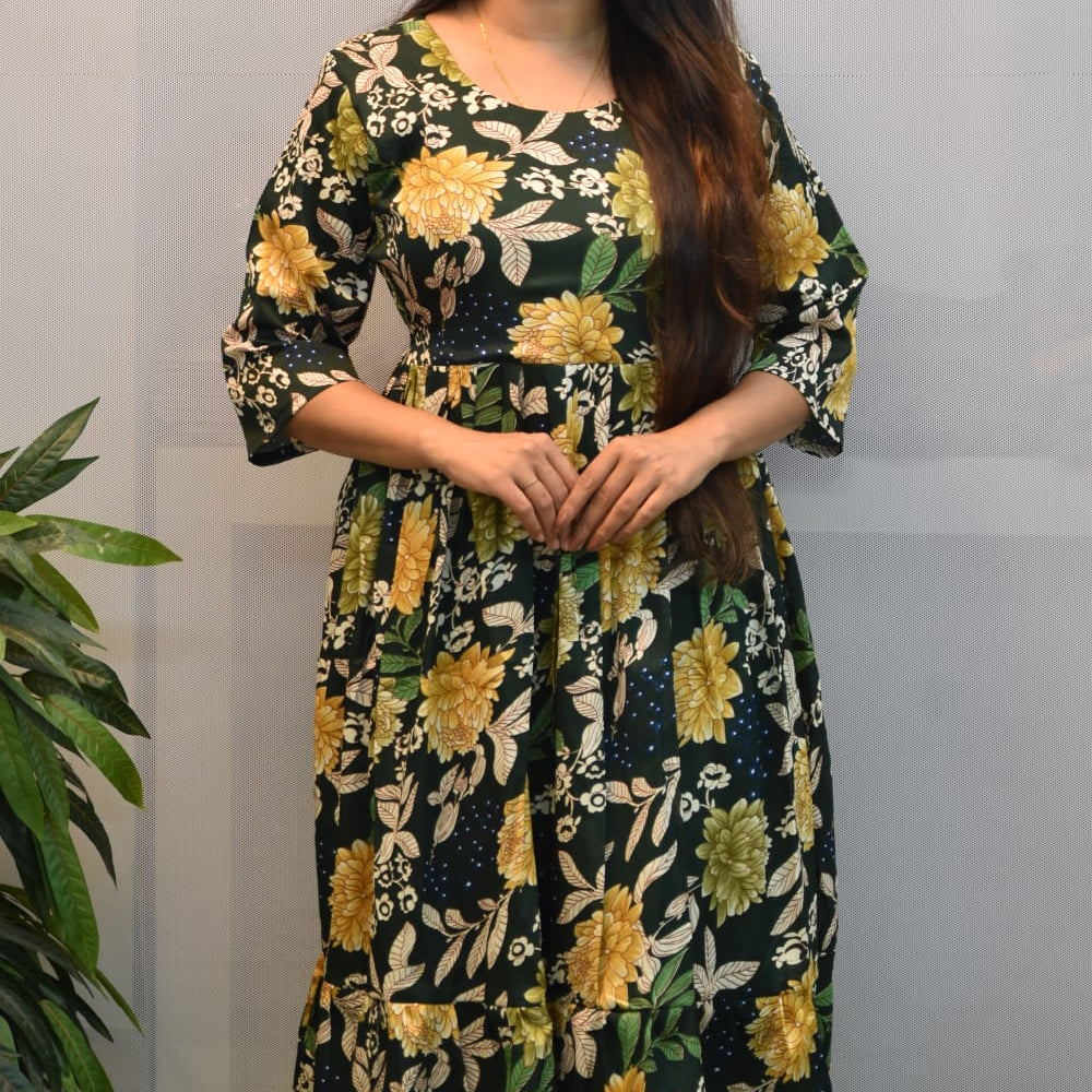 Green Premium Delta Silk Maxi Gown with complete lining