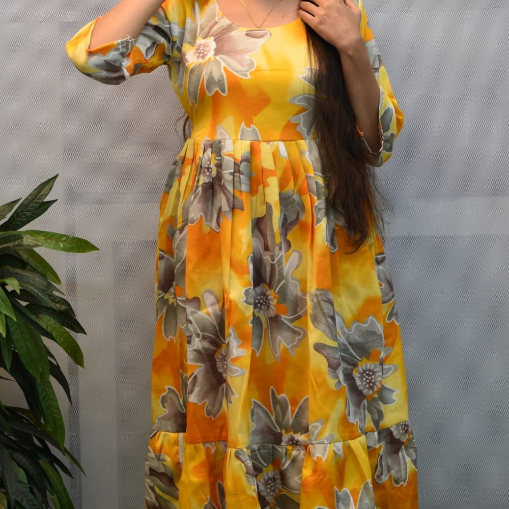 Yellow Premium Delta Silk Maxi Gown with complete lining