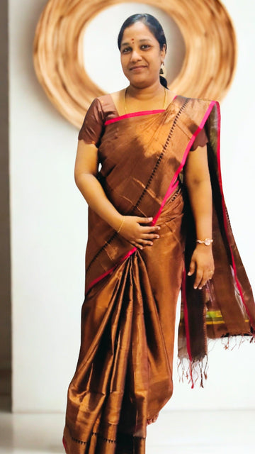 Copper Gold Raga Tissue Silk Saree with Running Blouse