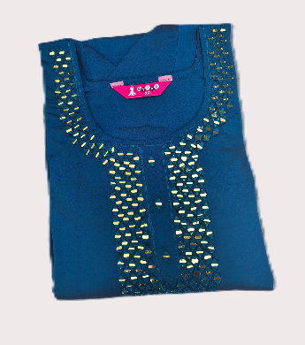 Peacock Blue Silk Mirror Work Umbrella Kurti with Crepe Lining