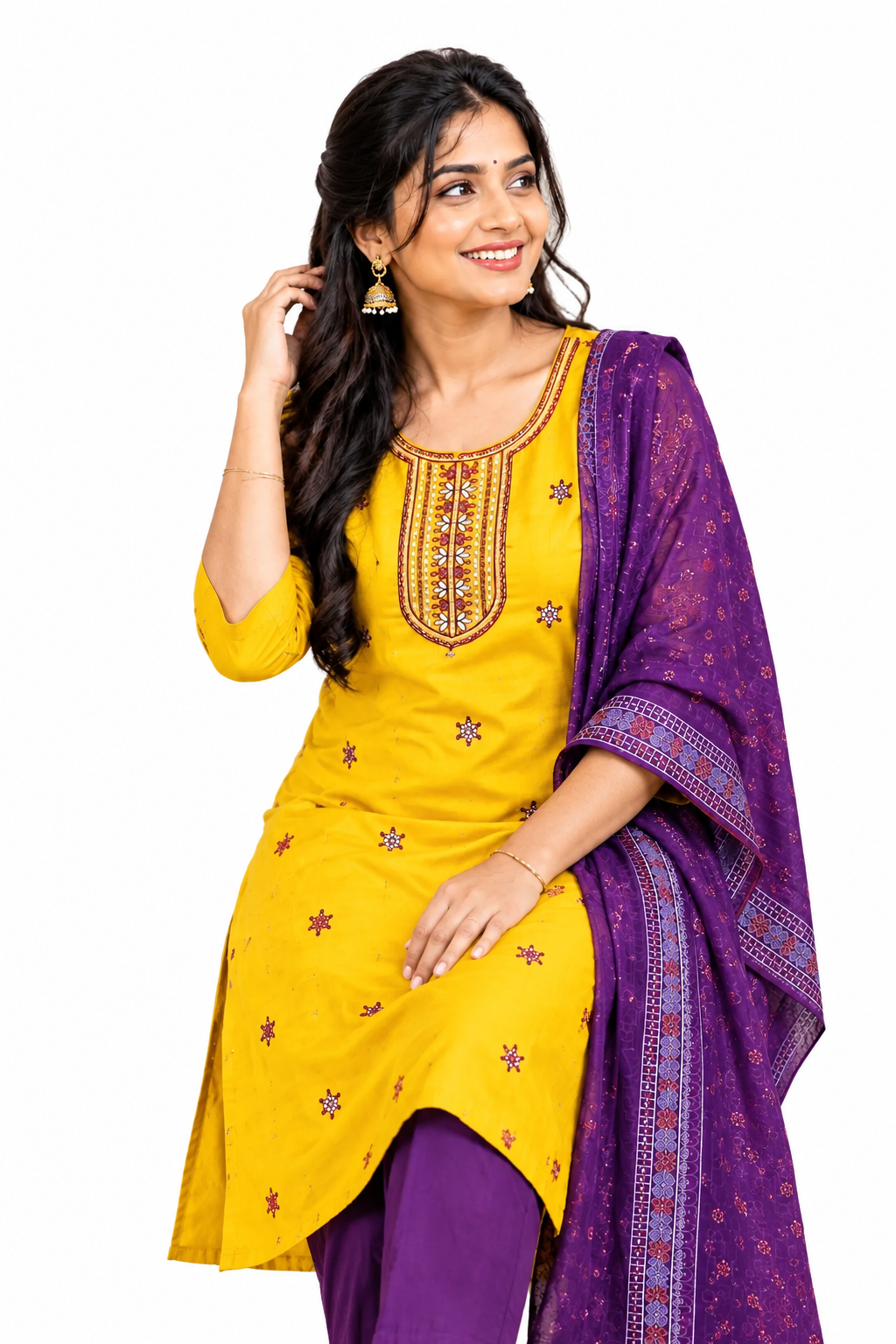 Mustard yellow Vatican Silk Plus Size Kurti Set with Pant & Organza Dupatta | 3 Piece Ethnic Wear